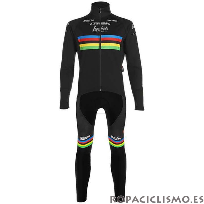 2020 Maillot UCI Mundo Campeon Trek Segafredo Tirantes Mangas Largas Negro